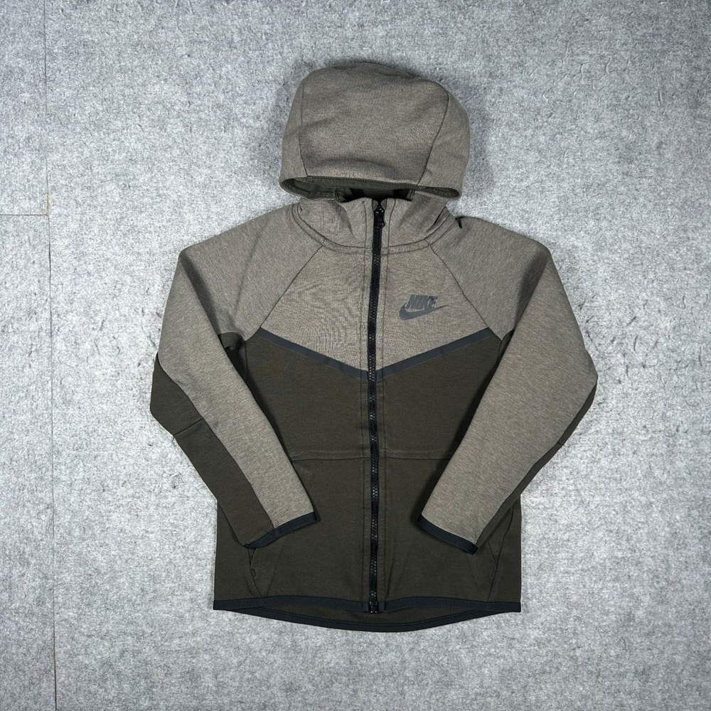 Nike Full Zip Hoodie Kids Size Small Olive Green Tech Fleece activewear